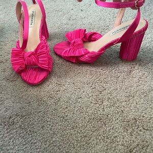 Pink Wedge Peep-Toe Shoes with Bow Detail